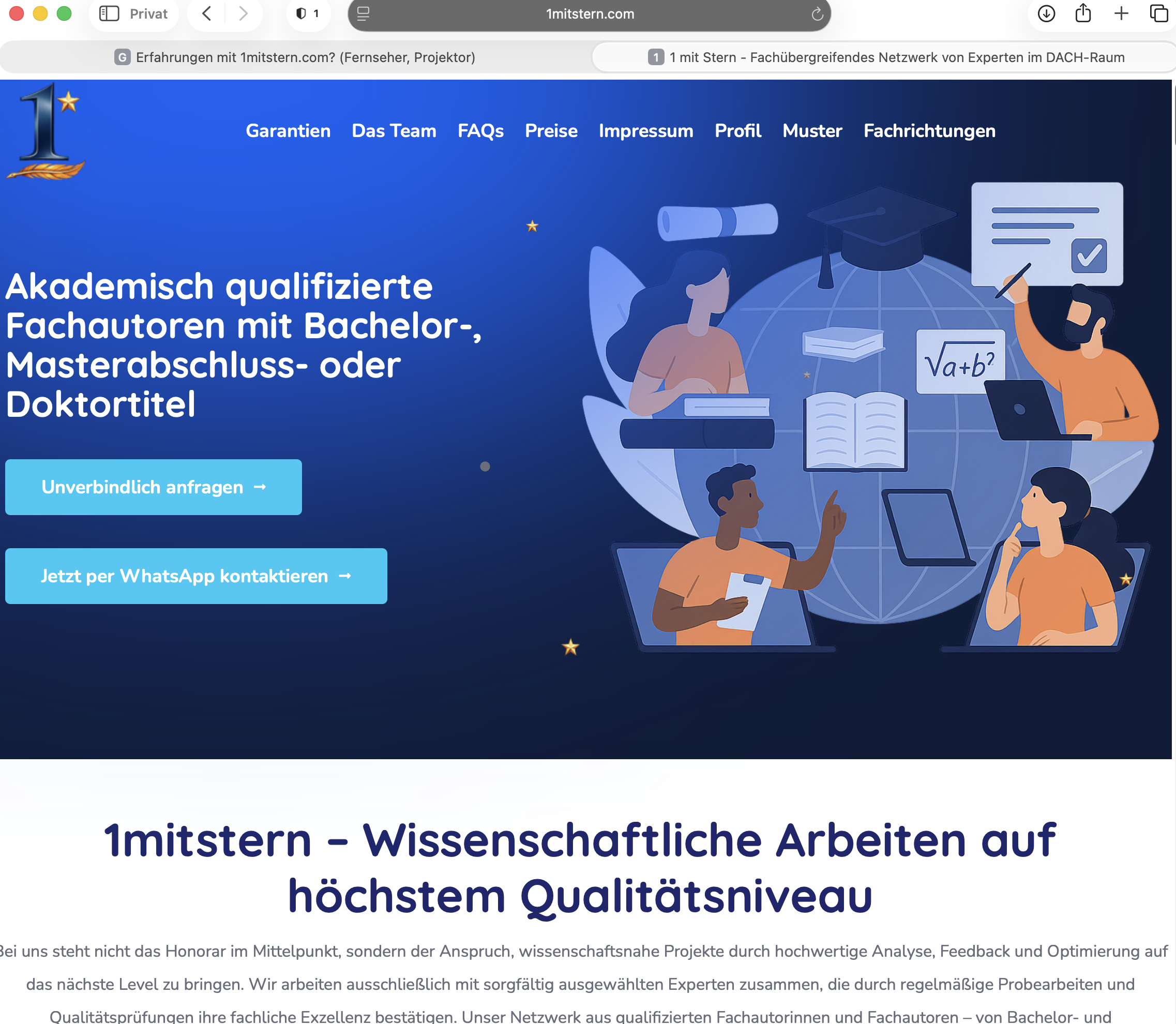Startseite von 1mitstern.com: Akademisch qualifizierte Fachautoren mit Bachelor-, Masterabschluss- oder Doktortitel